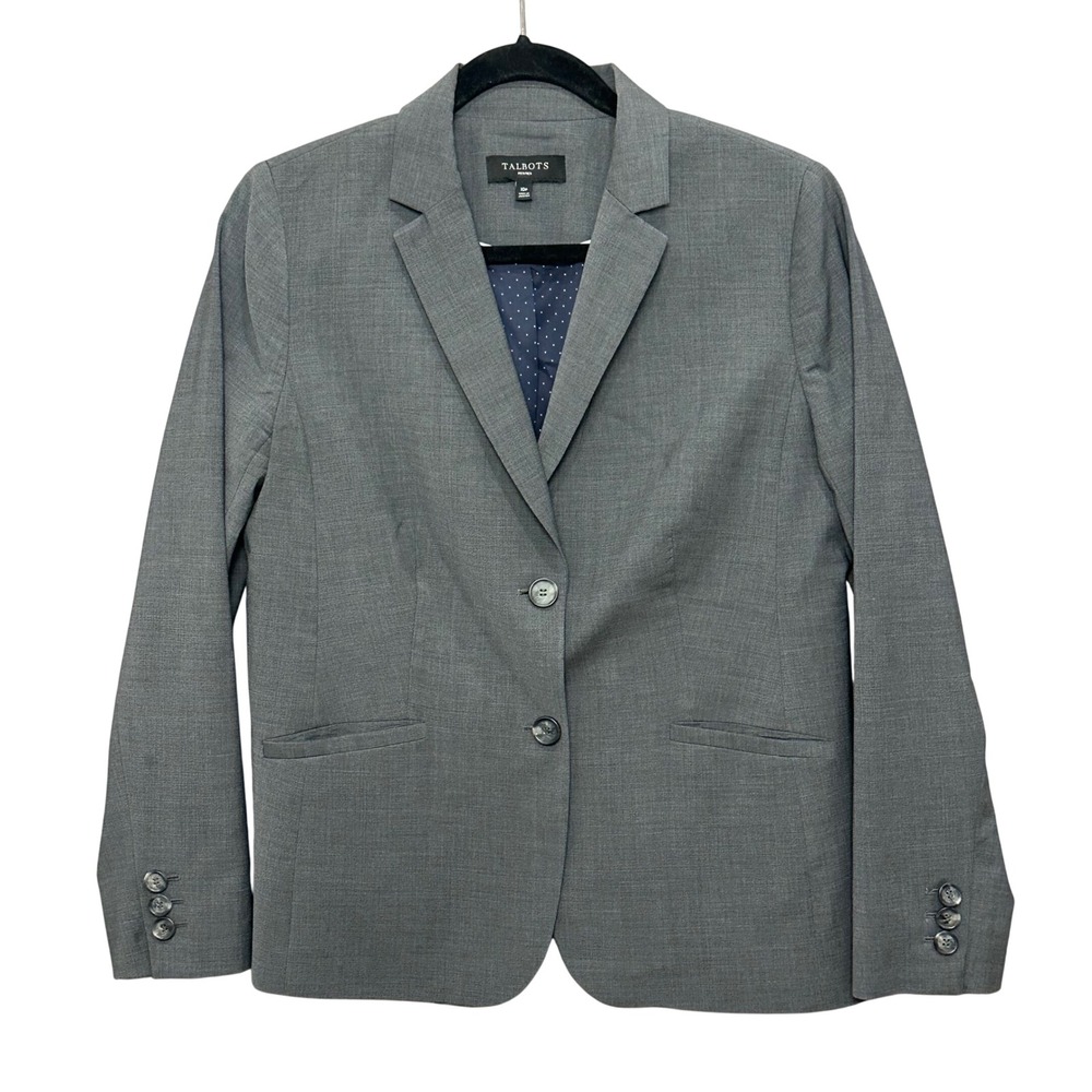 Talbots Blazer 10P Gray Wool Blend Two Button Professional Officecore Career